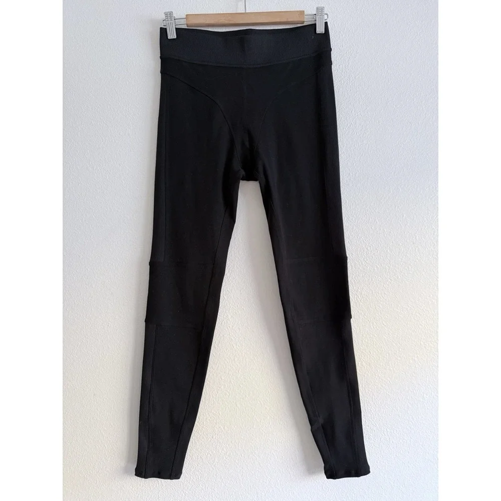Alo Alosoft High Waist Head Start Leggings Women's Sz M Black 80s Bikini Seaming